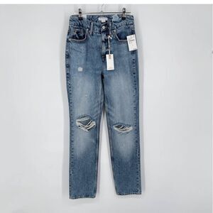 Good American NEW Good 90s Icon High Waist Straight Jeans Distressed Blue 0/25